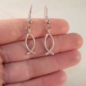 Silver Jesus Fish Earrings Hypoallergenic Hks